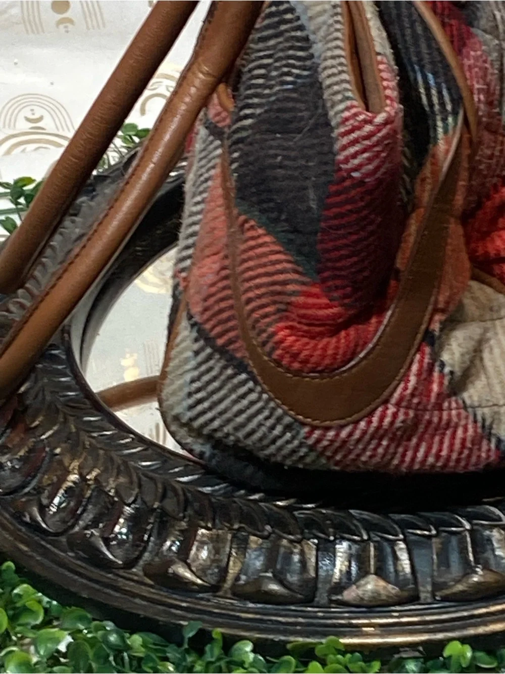 Vera Bradley Red, Black, Cream Plaid Shoulder Bag with Brown Handles